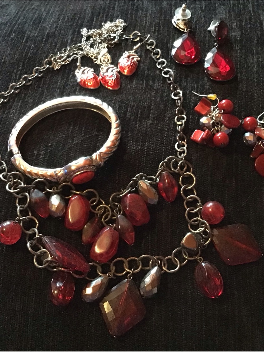 Red Crystal Charm Necklace and Earring Set – Women’s Fashion Jewelry lot.